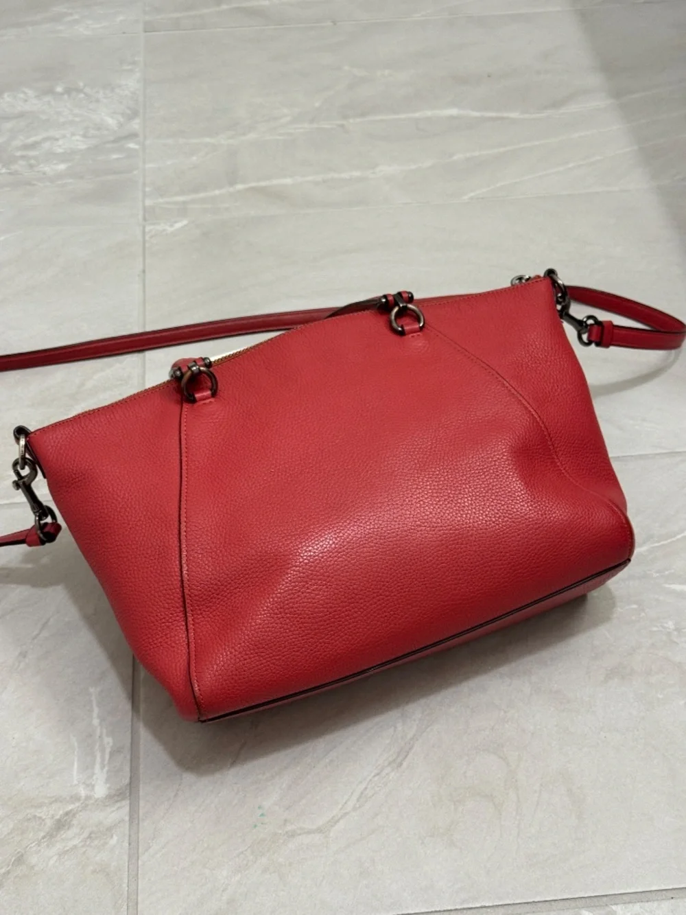 Coach Orange Red Pebbled Leather Prairie Satchel Crossbody Bag with Dust Bag - Picture 4 of 14